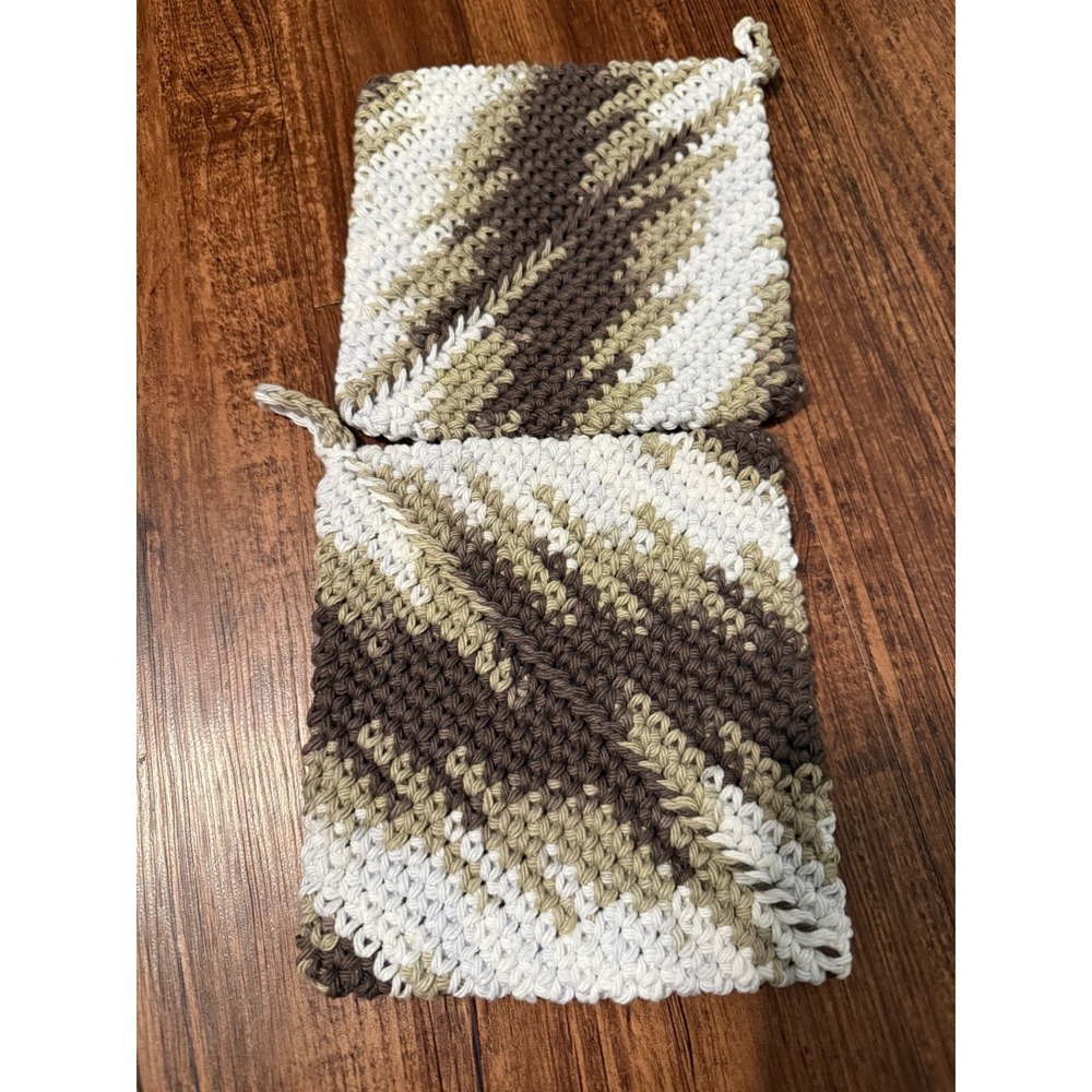 Set of 2 Crochet Hot Pads Potholders Heat Resistant Rustic Double Thickness New
